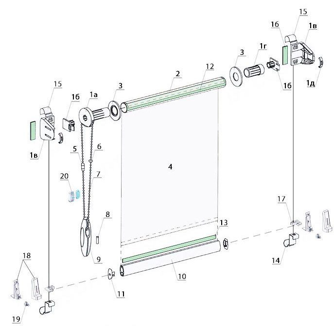 ☑КОМПЛЕКАТЦИЯ для РУЛОННЫХ ШТОР система BESTA MINI на струне ⊚